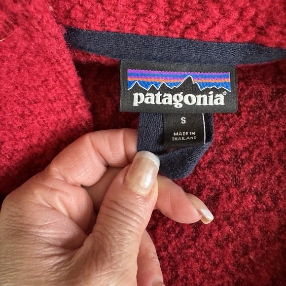 Patagonia 1/4 Zip Fleece Pullover Red Navy Size Small Outdoor Sweater - Picture 9 of 13